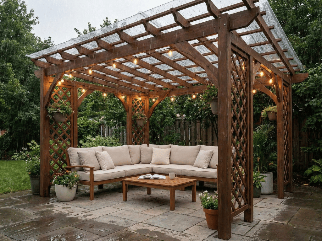 gambar pergola dengan atap polikarbonat