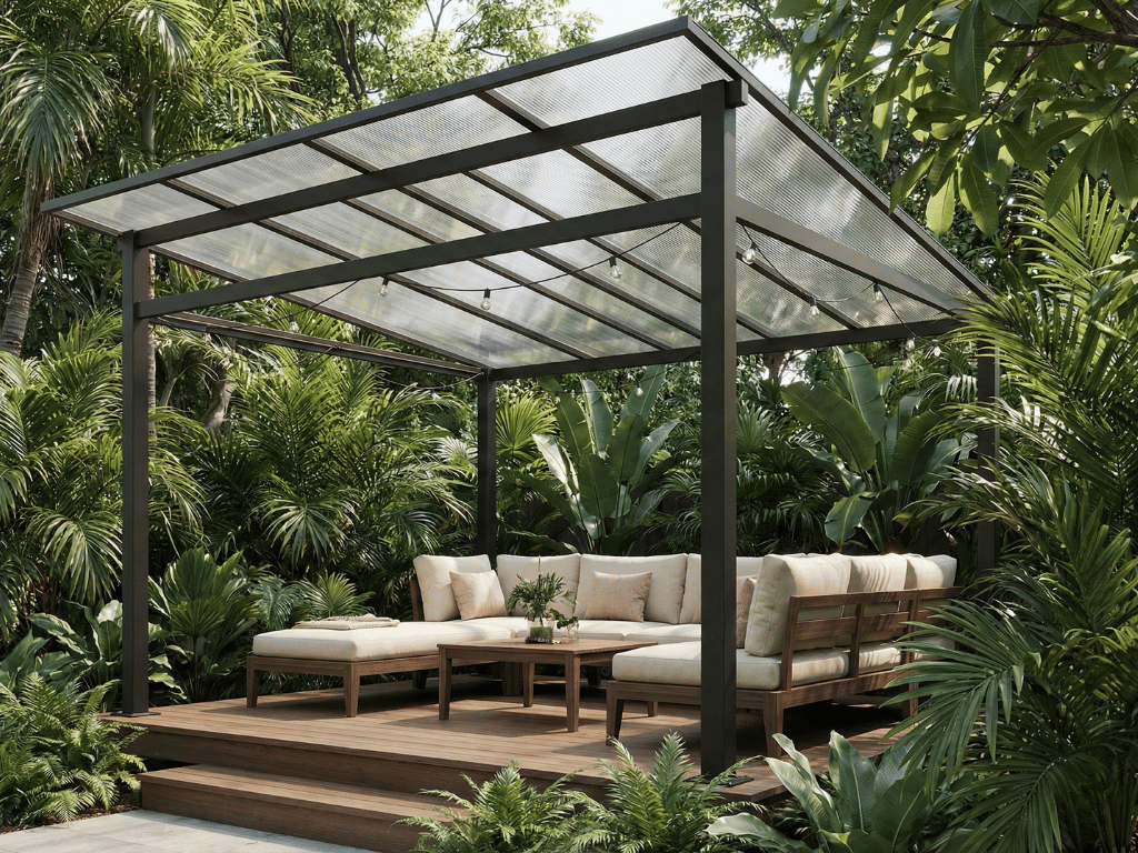 gambar gazebo estetik dengan atap polikarbonat