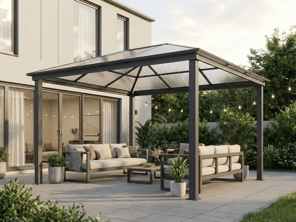 gambar gazebo estetik dengan atap polikarbonat