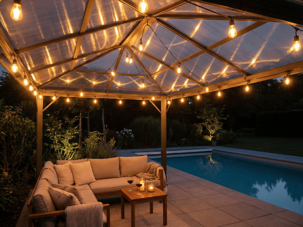 gambar atap gazebo transparan di malam hari