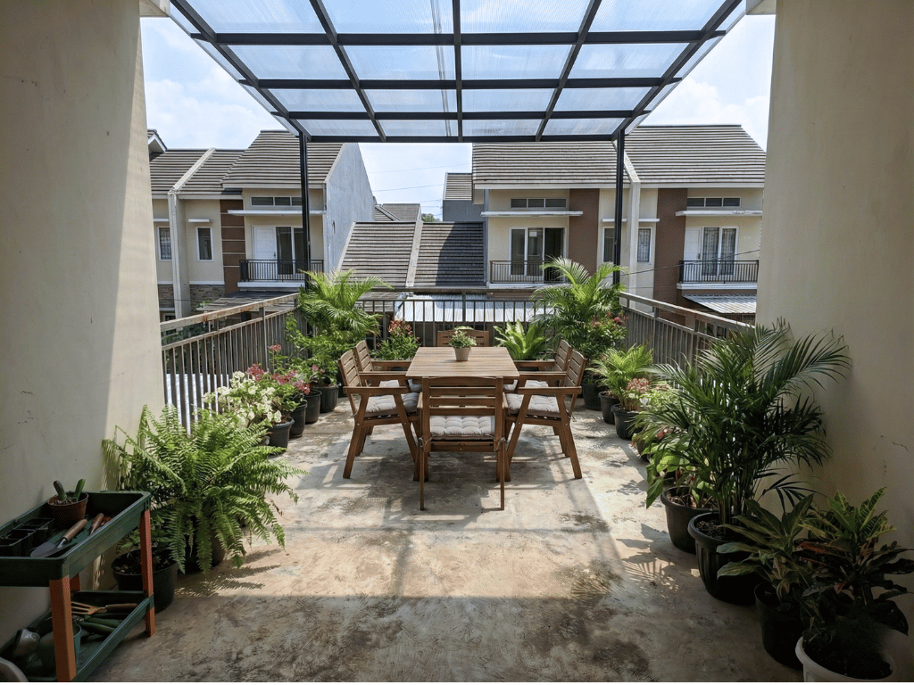 foto kanopi balkon minimalis dengan atap polycarbonate DR.SONNE