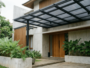 kanopi industrial minimalis dengan polycarbonate