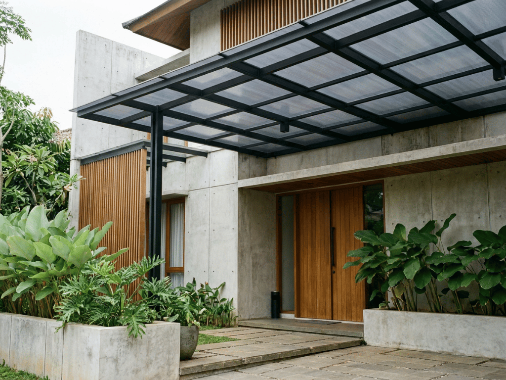 kanopi industrial minimalis dengan polycarbonate