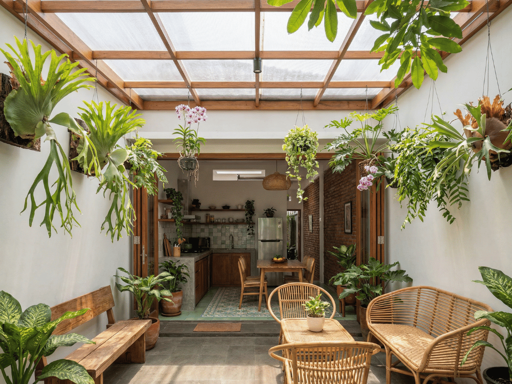 kanopi transparan belakang rumah taman gantung