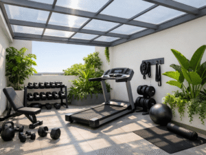 ruang gym dengan atap polycarbonate