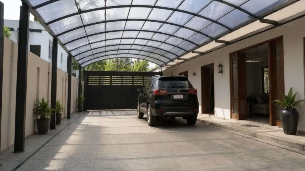 Atap garasi dengan teknik cold bending
