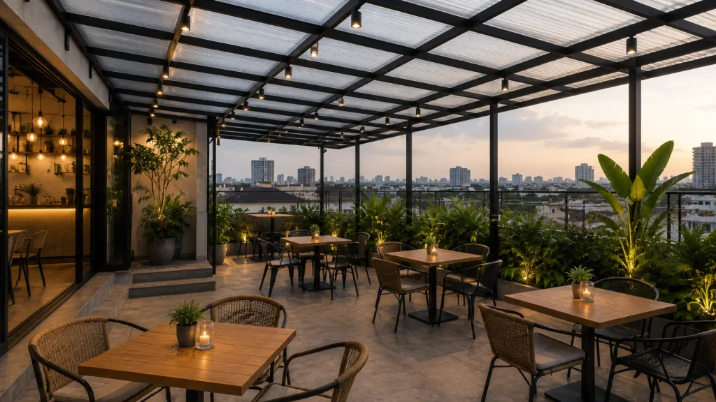 Rooftop area makan dan bersantai