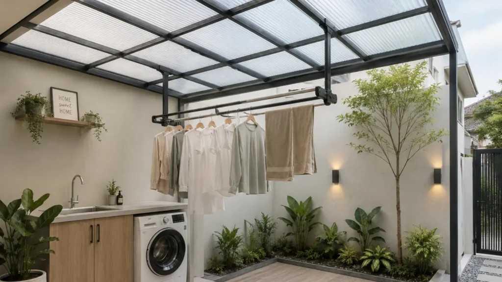 Ruang jemuran dengan atap polycarbonate