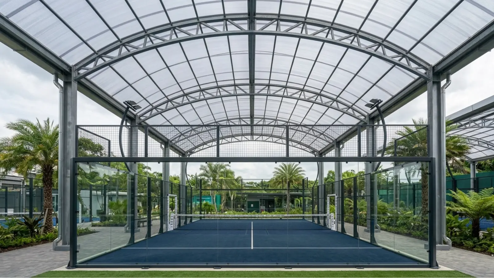 Atap polycarbonate untuk lapangan padel